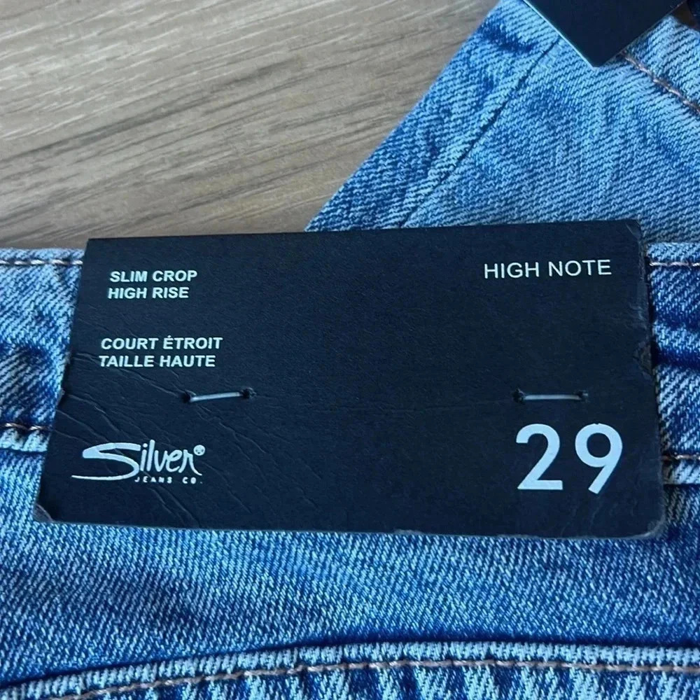 Silver High Note Slim Crop High rise Jeans Indigo Size 29x25 NEW - Picture 8 of 11